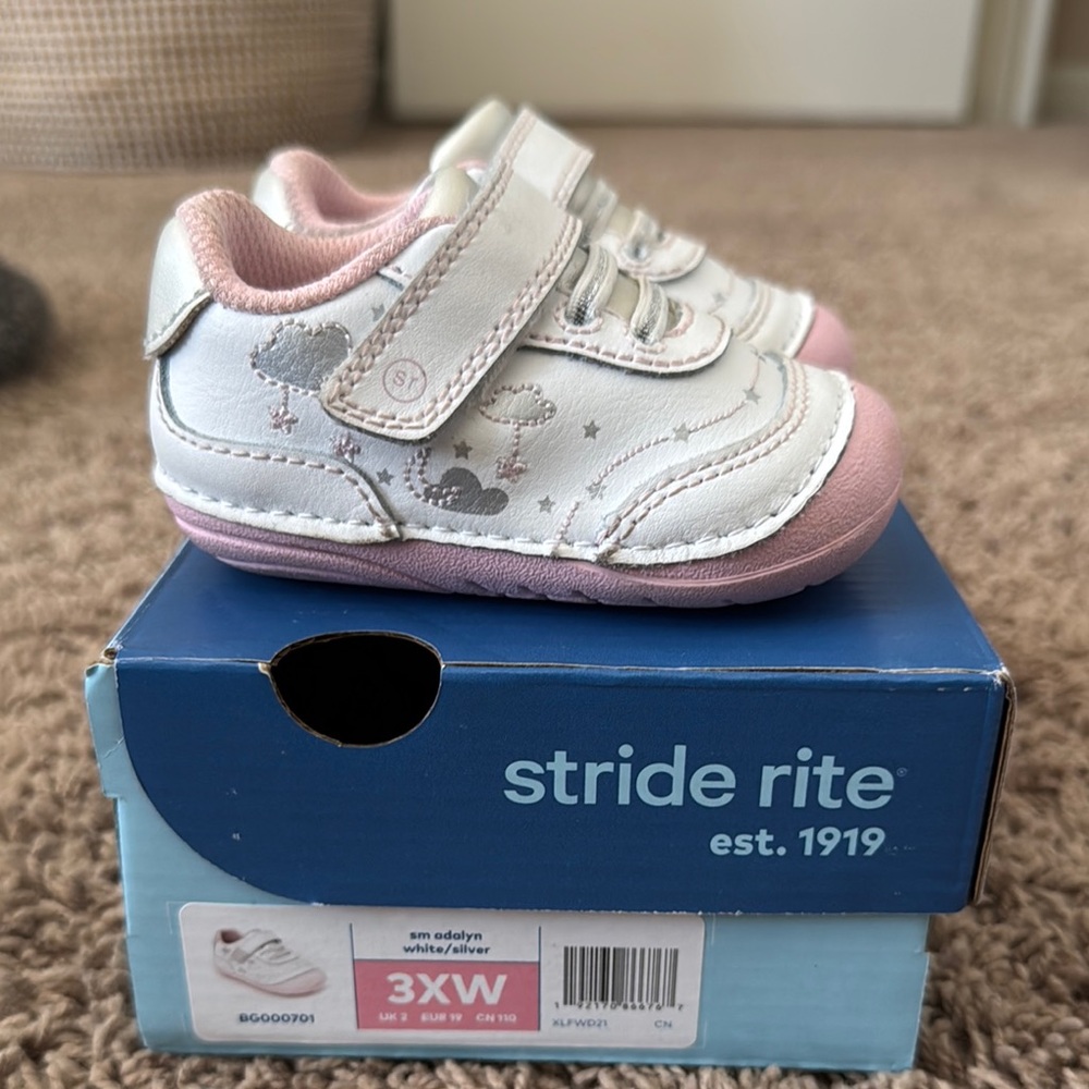 Stride Rite Baby Walker Shoes Pink and White Velcro Closure